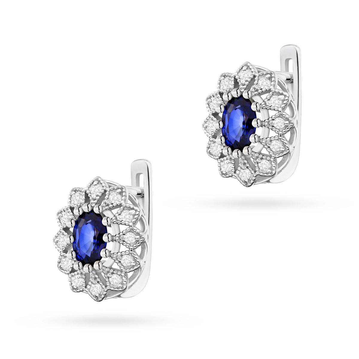 zlaté náušnice se 2 × 0,70 ct safíry a 0,206 ct doplňkovými diamanty k0354-sab-01