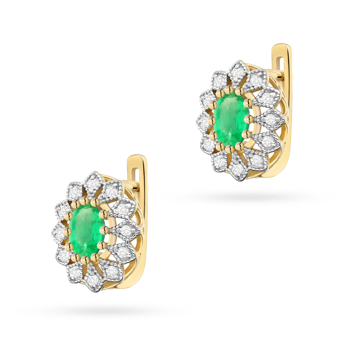 zlaté náušnice se 2 × 0,40 ct smaragdy a 0,206 ct doplňujícími diamanty k0354-emg-01