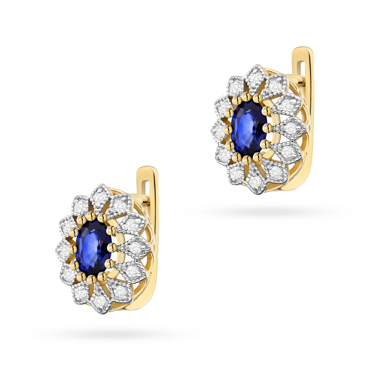 zlaté náušnice se 2 × 0,70 ct safíry a 0,206 ct doplňkovými diamanty k0354-sab-01