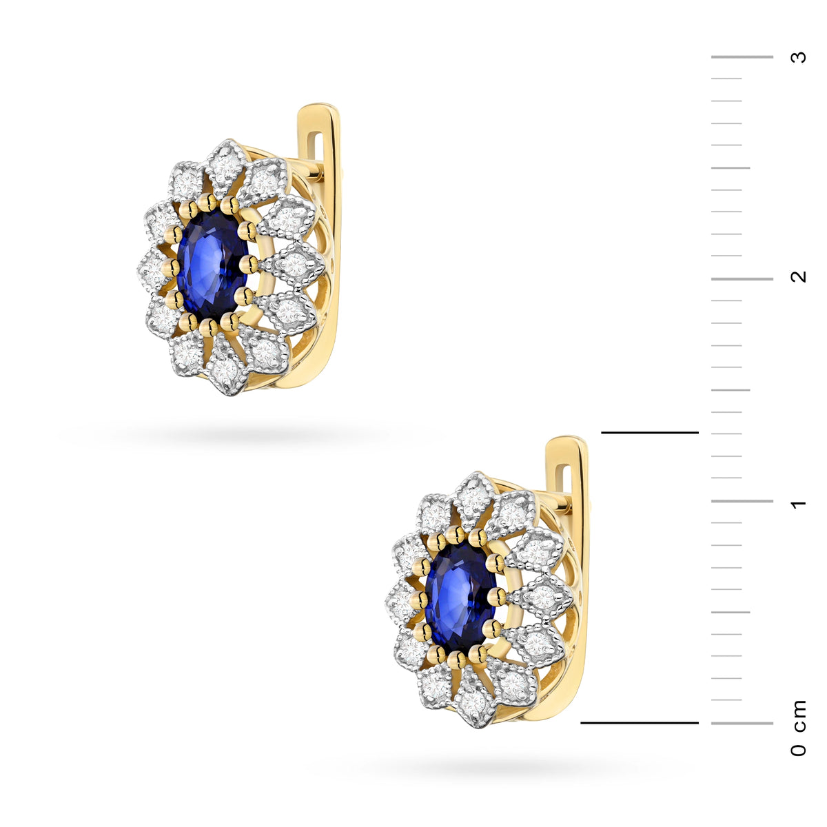 zlaté náušnice se 2 × 0,70 ct safíry a 0,206 ct doplňkovými diamanty k0354-sab-01
