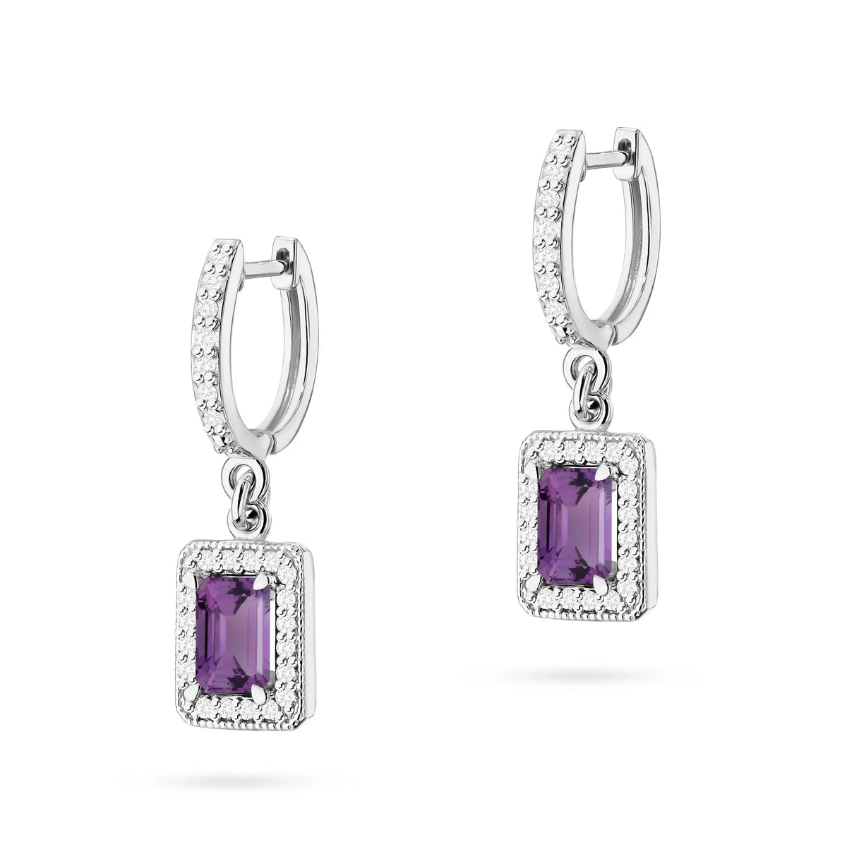 zlaté náušnice se 2 x 0,50 ct ametysty a 0,34 ct doplňkovými diamanty k0422-amv-01