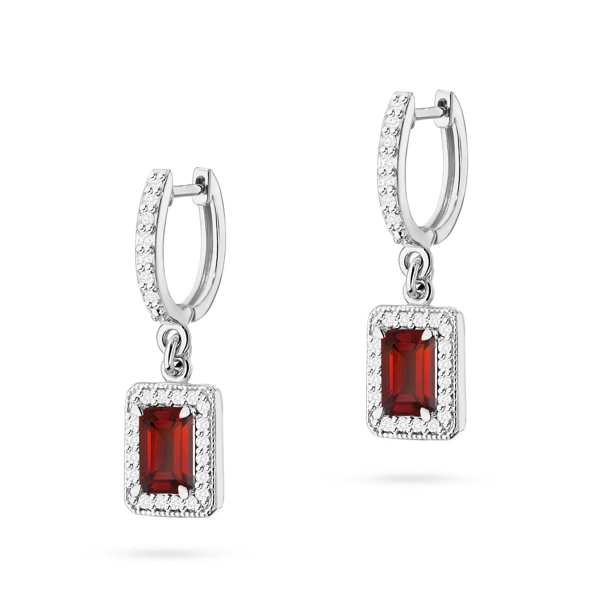 zlaté náušnice se 2 x 0,70 ct granáty a 0,34 ct doplňujícími diamanty k0422-gar-01