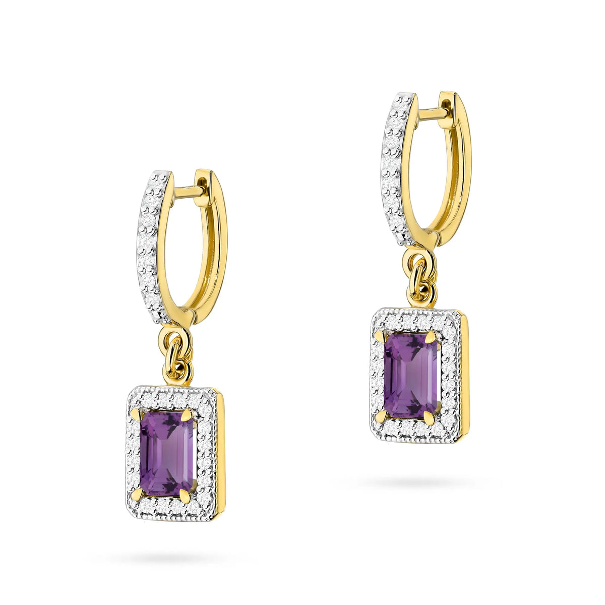 zlaté náušnice se 2 x 0,50 ct ametysty a 0,34 ct doplňkovými diamanty k0422-amv-01