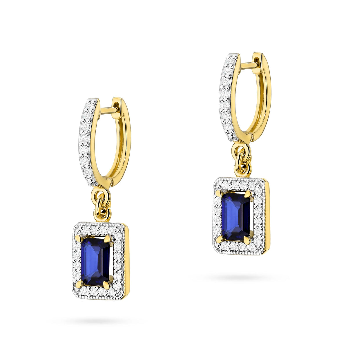 zlaté náušnice se 2 × 0,60 ct safíry a 0,34 ct doplňujícími diamanty k0422-sab-01