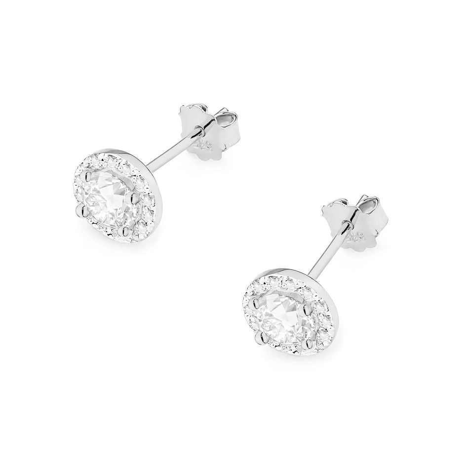 White Gold Earrings with 2 x 0.50 ct and 0.0086 ct Lab-Grown Diamonds | 585 (14k) White Gold Stud Earrings