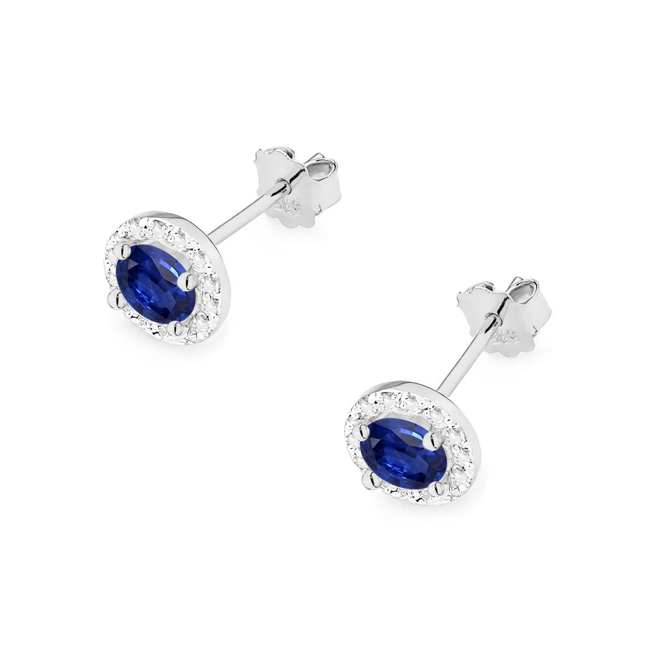 White Gold Earrings with 0.50 ct Sapphires and 0.241 ct Diamonds | 585 (14k) White Gold Stud Earrings
