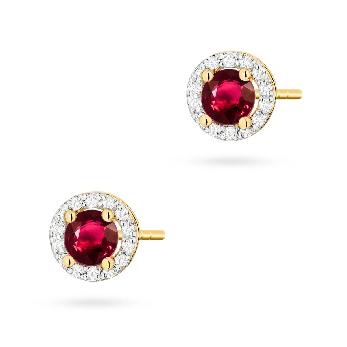 Gold Earrings with 0.60 ct Rubies and 0.241 ct Diamonds | 585 (14k) Gold Stud Earrings