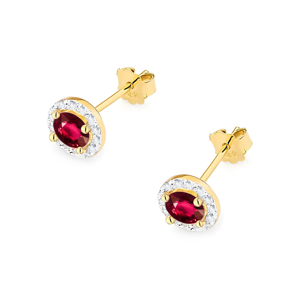 Gold Earrings with 0.60 ct Rubies and 0.241 ct Diamonds | 585 (14k) Gold Stud Earrings