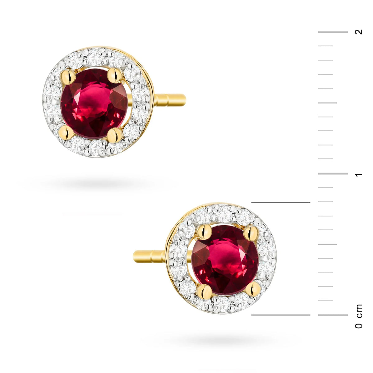 Gold Earrings with 0.60 ct Rubies and 0.241 ct Diamonds | 585 (14k) Gold Stud Earrings