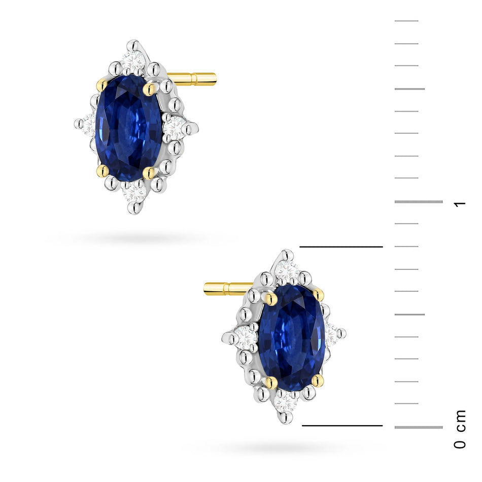 Gold Earrings with 0.30 ct Sapphires and 0.04 ct Diamonds | 585 (14k) Gold Stud Earrings