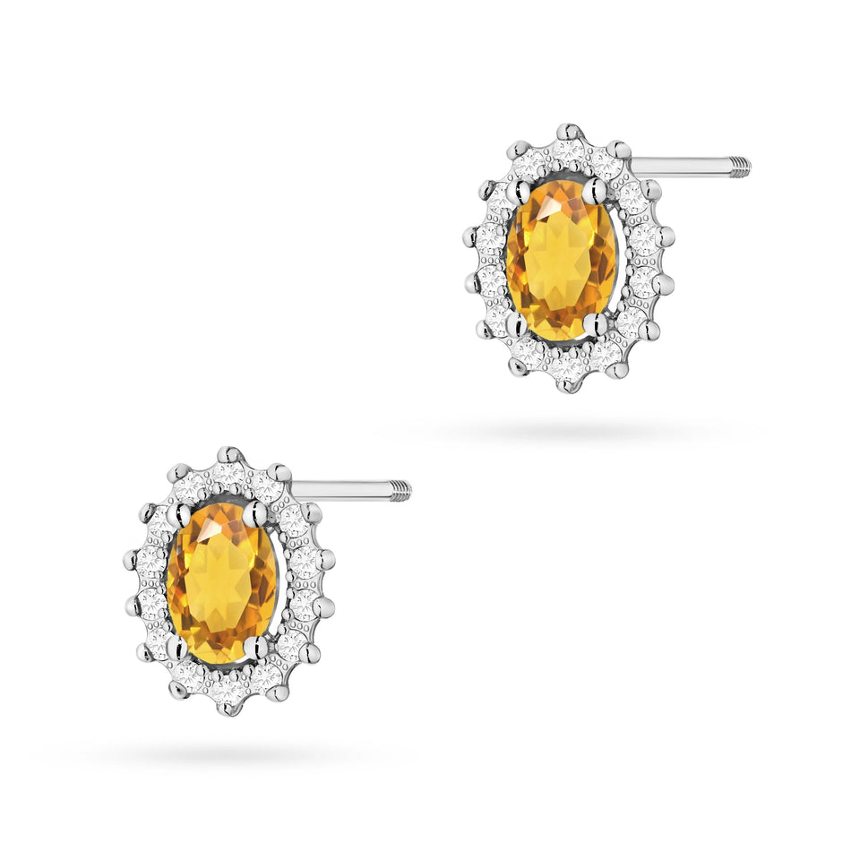 zlaté náušnice se 2 x 0,60 ct citríny a 0,24 ct doplňkovými diamanty k0514-ciy-02