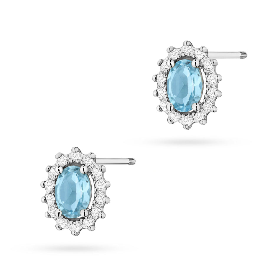 White Gold Earrings with 0.50 ct Topazes and 0.24 ct Diamonds | 585 (14k) White Gold Screw Back Stud Earrings