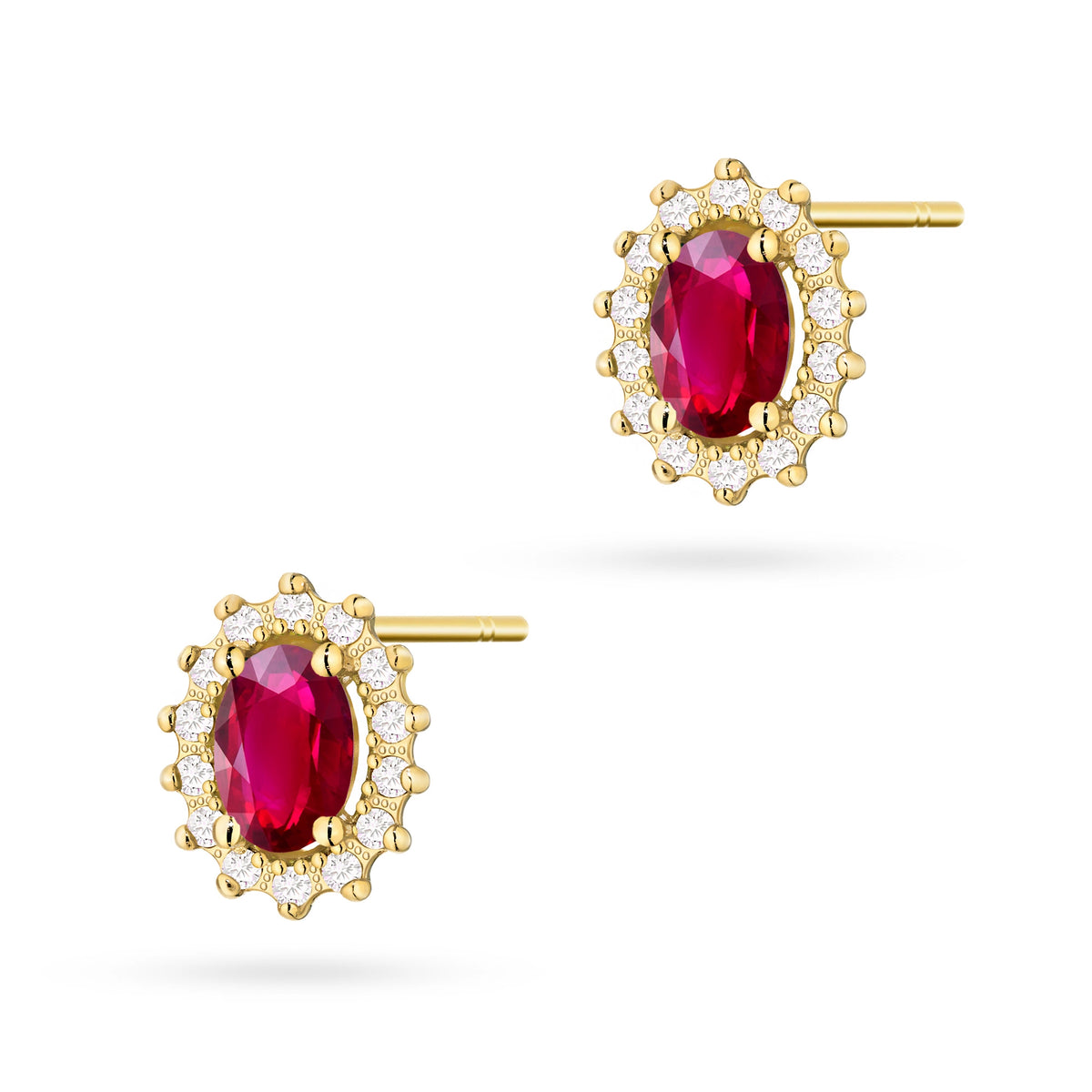 zlaté náušnice s 2 x 0,60 ct rubíny a 0,24 ct doplňujícími diamanty k0514-rur-01