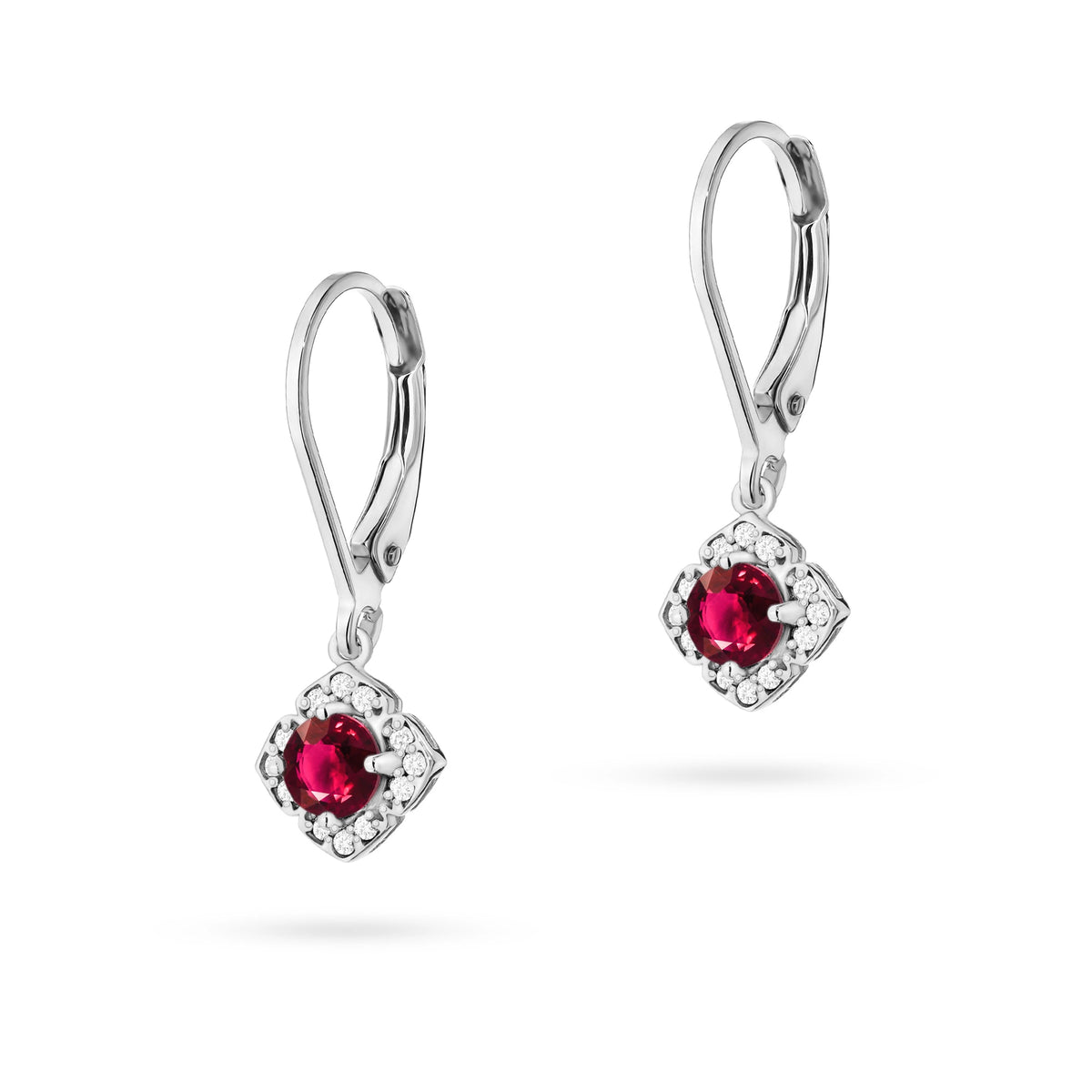 zlaté náušnice s 2 x 0,30 ct rubíny a 0,12 ct doplňujícími diamanty k0571-rur-01