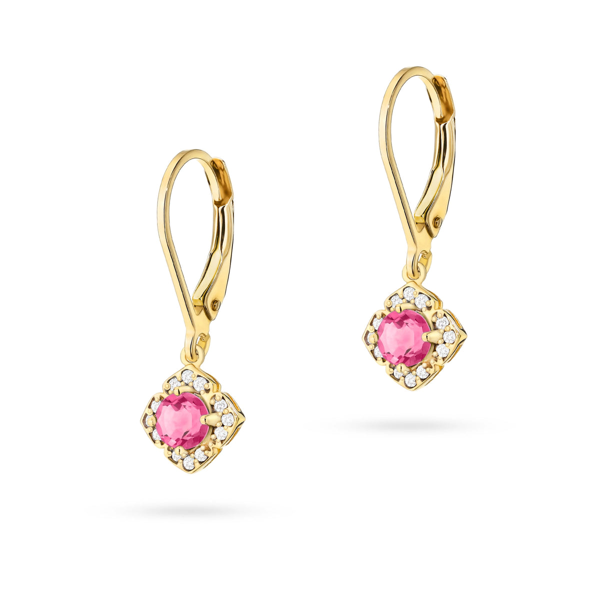 zlaté náušnice s 2 x 0,30 ct růžovými topazy a 0,12 ct doplňkovými diamanty k0571-top-01