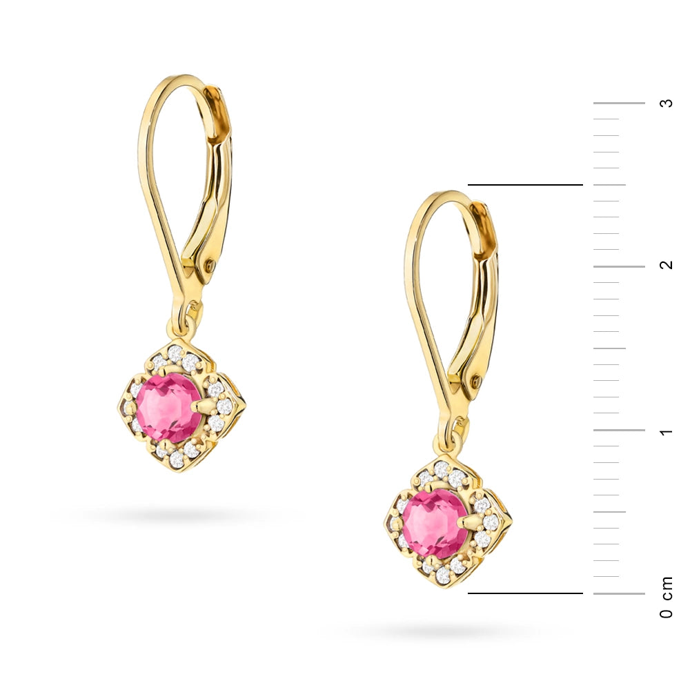 zlaté náušnice s 2 x 0,30 ct růžovými topazy a 0,12 ct doplňkovými diamanty k0571-top-01