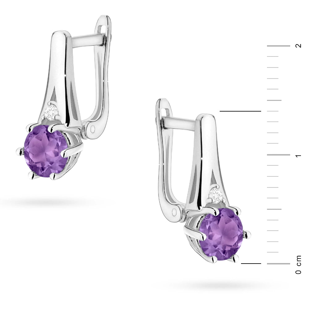 zlaté náušnice se 2 x 0,50 ct ametysty a 0,029 ct doplňkovými diamanty k0572-amv-01