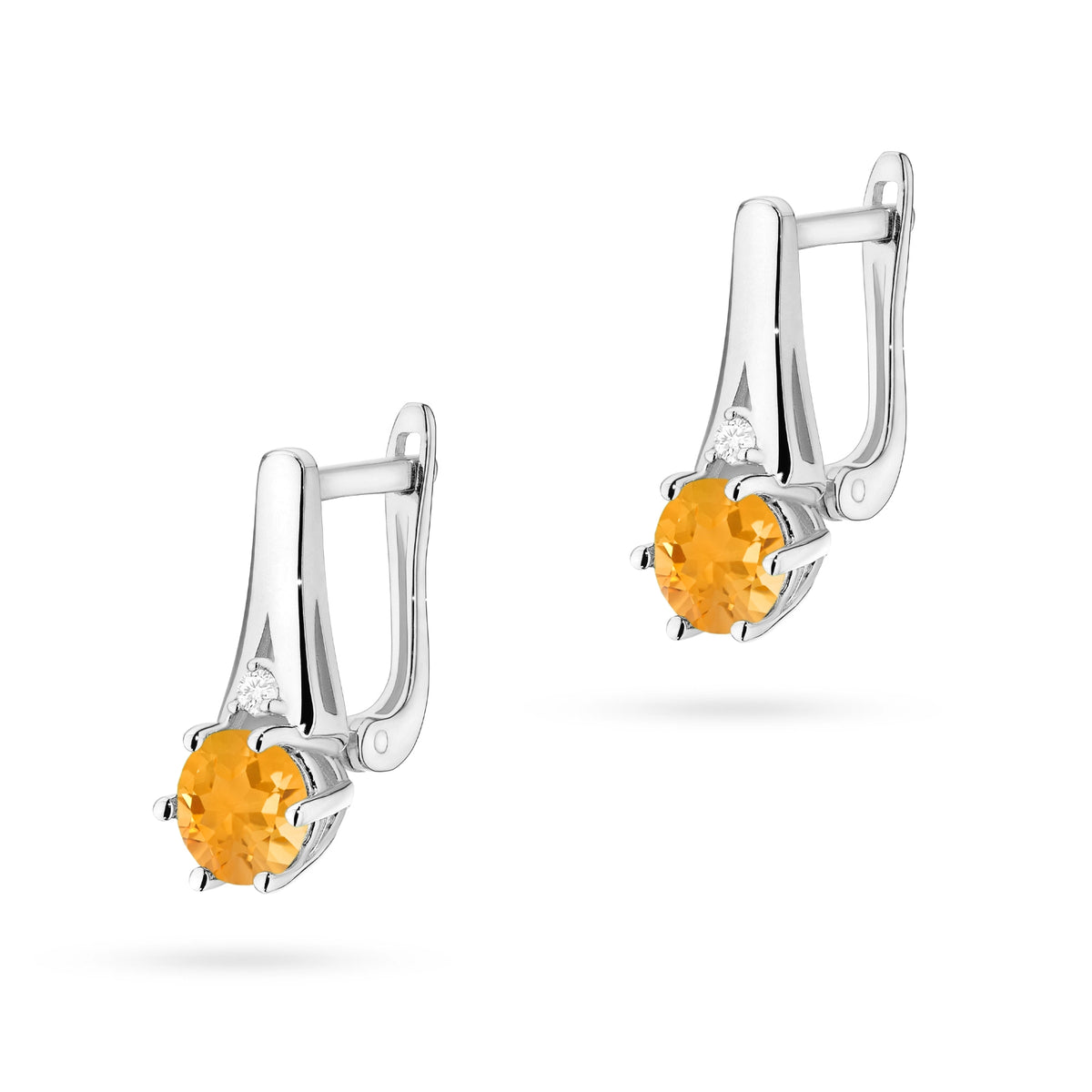 zlaté náušnice se 2 x 0,50 ct citríny a 0,029 ct doplňkovými diamanty k0572-cyi-01