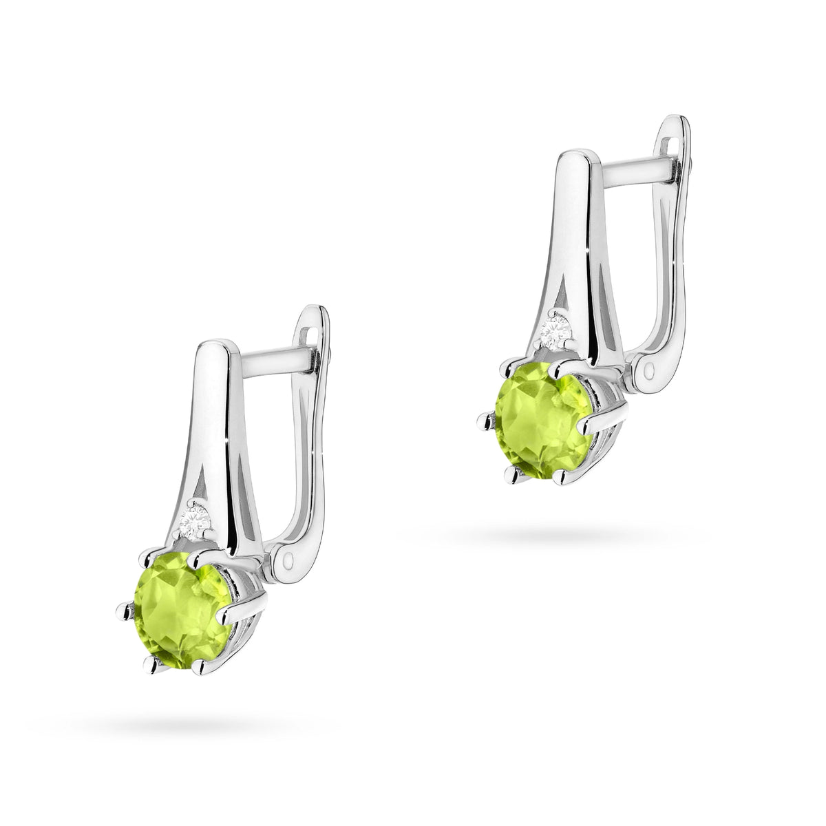 zlaté náušnice s 2 x 0,60 ct olivíny a 0,029 ct doplňkovými diamanty k0572-peg-01