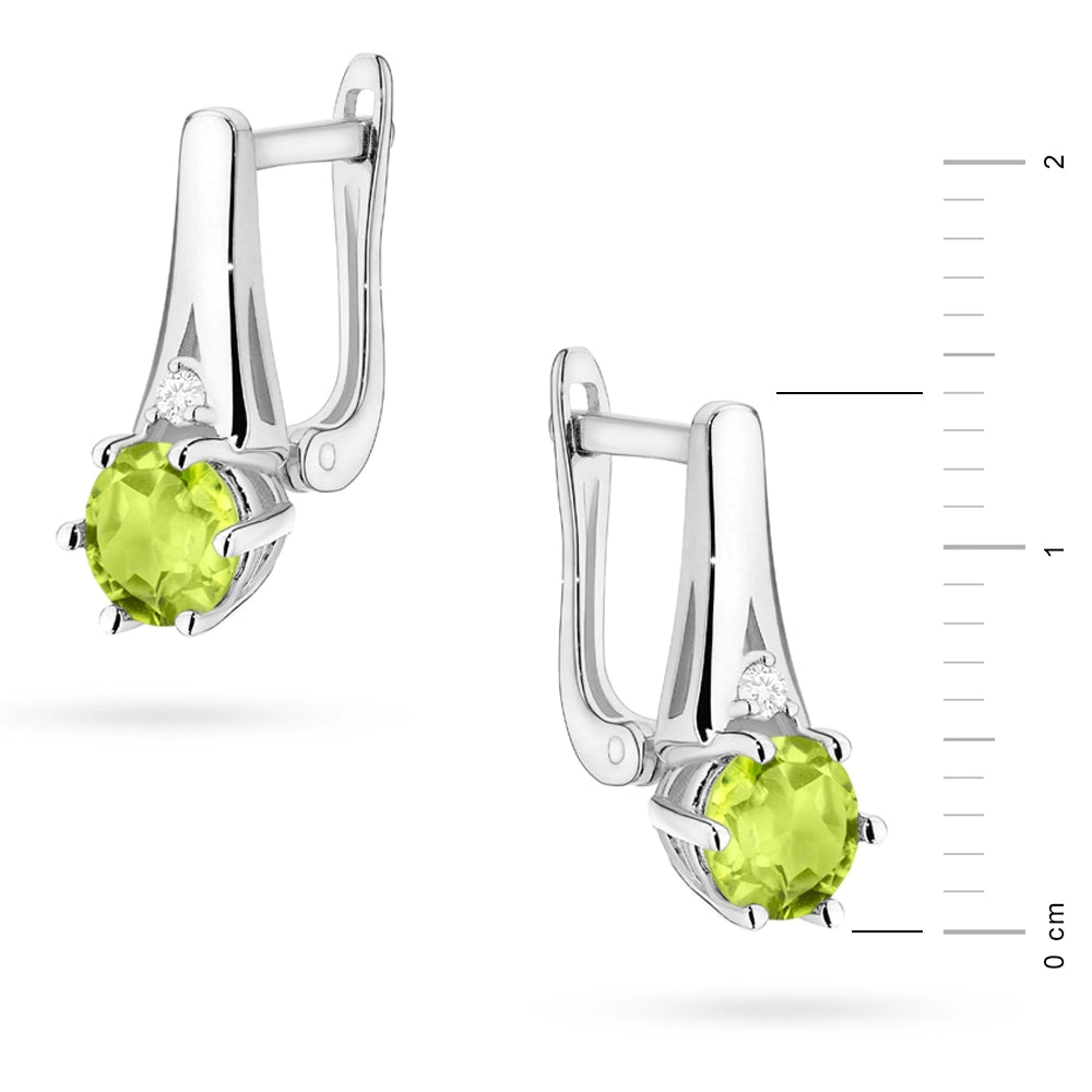 zlaté náušnice s 2 x 0,60 ct olivíny a 0,029 ct doplňkovými diamanty k0572-peg-01
