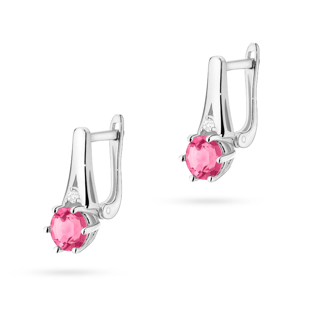 zlaté náušnice se 2 x 0,60 ct růžovými topazy a 0,029 ct doplňkovými diamanty k0572-top-01