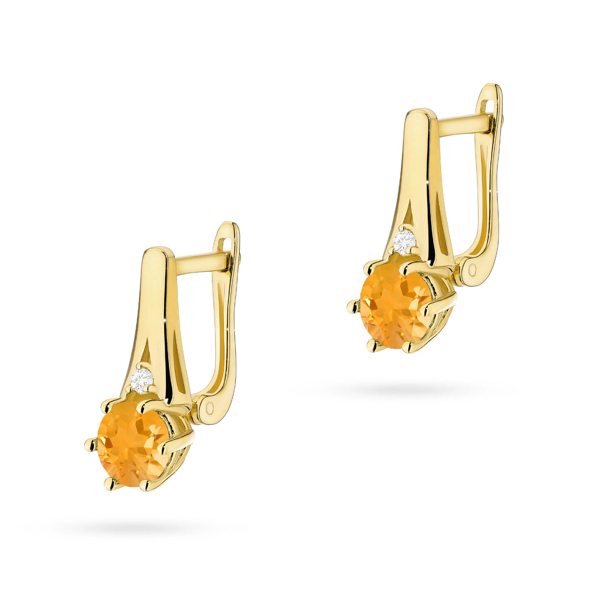 zlaté náušnice se 2 x 0,50 ct citríny a 0,029 ct doplňkovými diamanty k0572-cyi-01