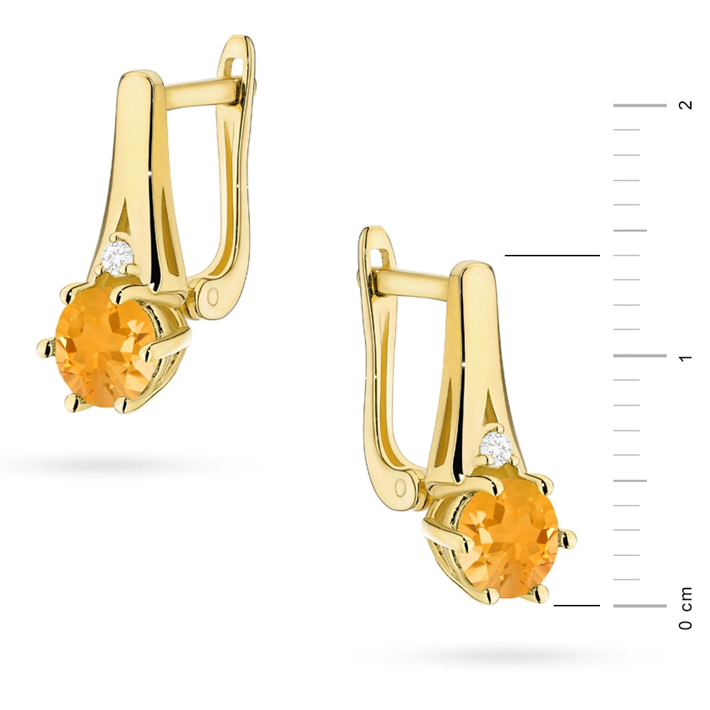 zlaté náušnice se 2 x 0,50 ct citríny a 0,029 ct doplňkovými diamanty k0572-cyi-01