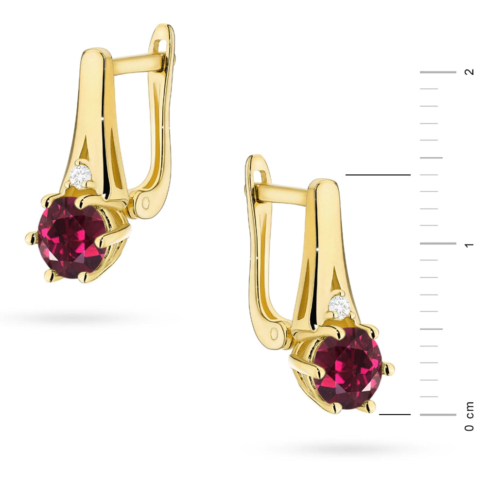 zlaté náušnice s 2 x 0,60 ct rodolity a 0,029 ct doplňkovými diamanty k0572-rhr-01
