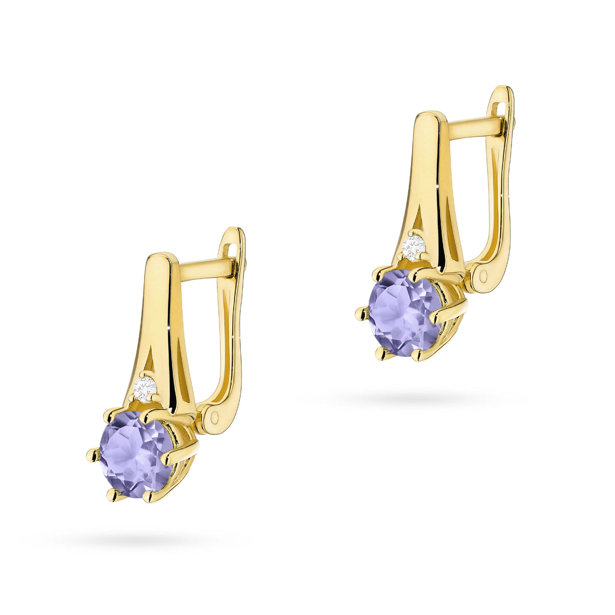 zlaté náušnice s 2 x 0,50 ct tanzanity a 0,029 ct doplňkovými diamanty k0572-tap-01