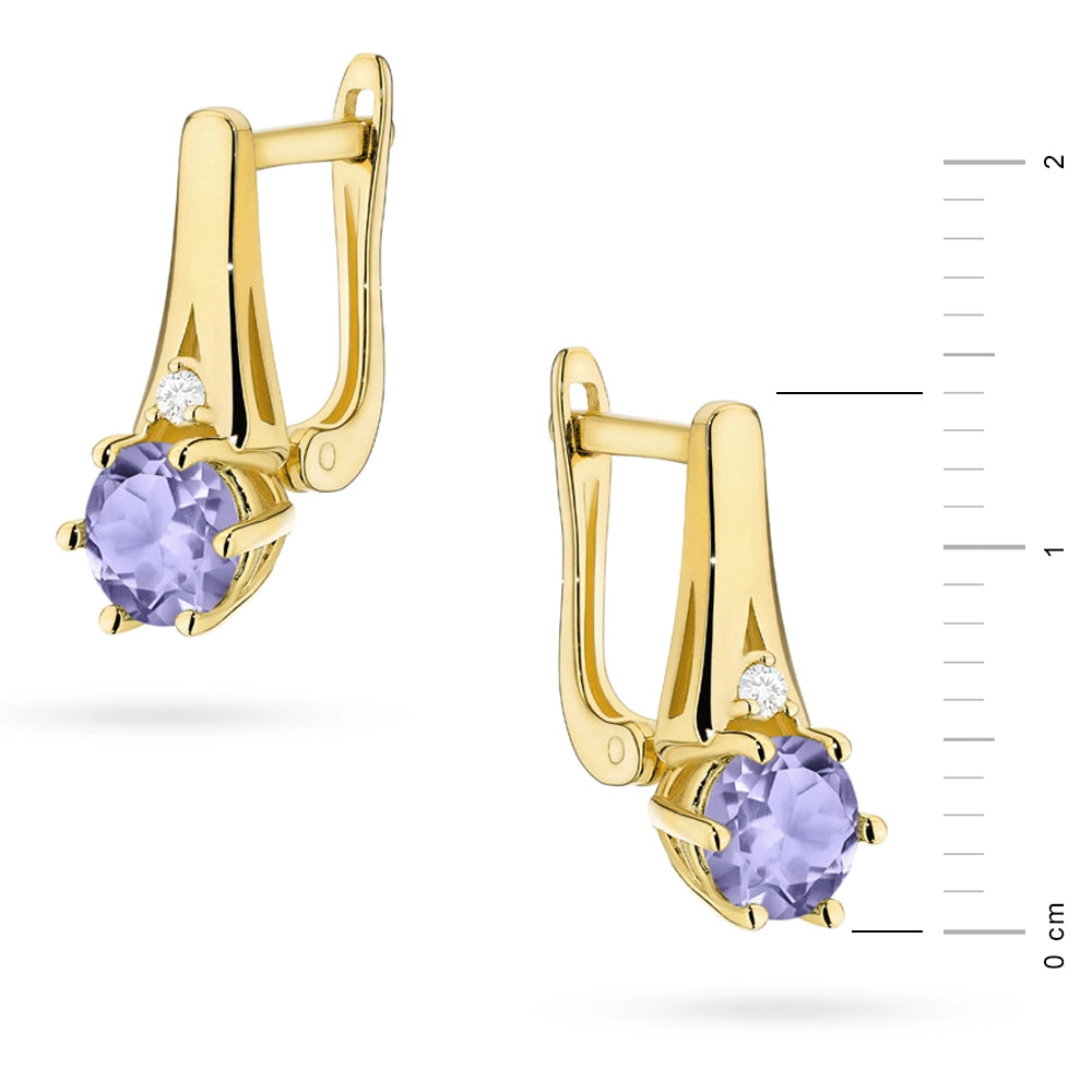 zlaté náušnice s 2 x 0,50 ct tanzanity a 0,029 ct doplňkovými diamanty k0572-tap-01