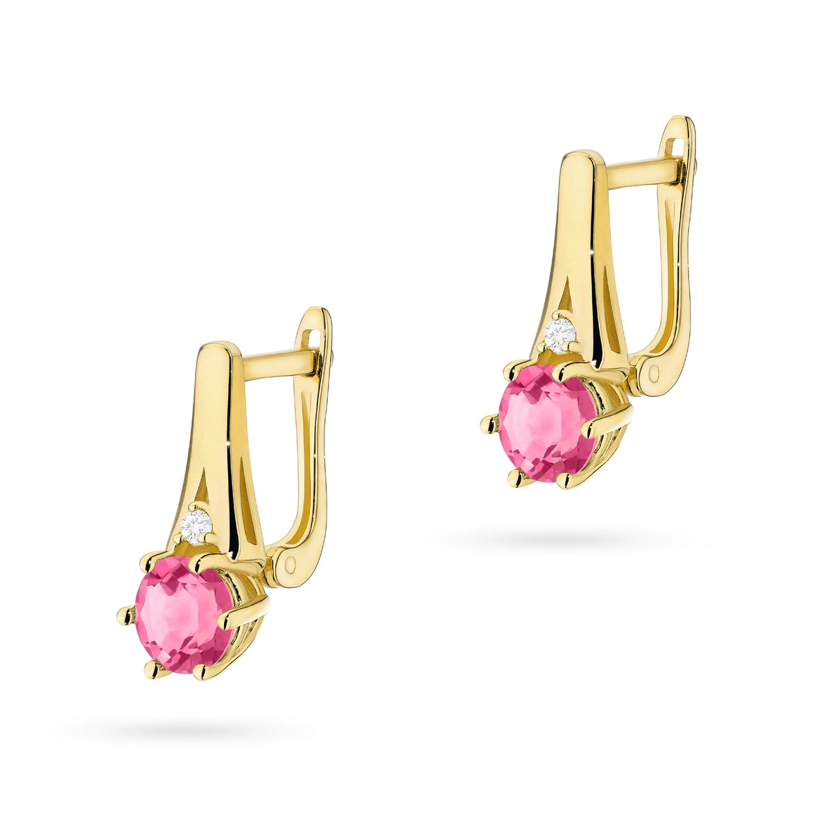 zlaté náušnice se 2 x 0,60 ct růžovými topazy a 0,029 ct doplňkovými diamanty k0572-top-01