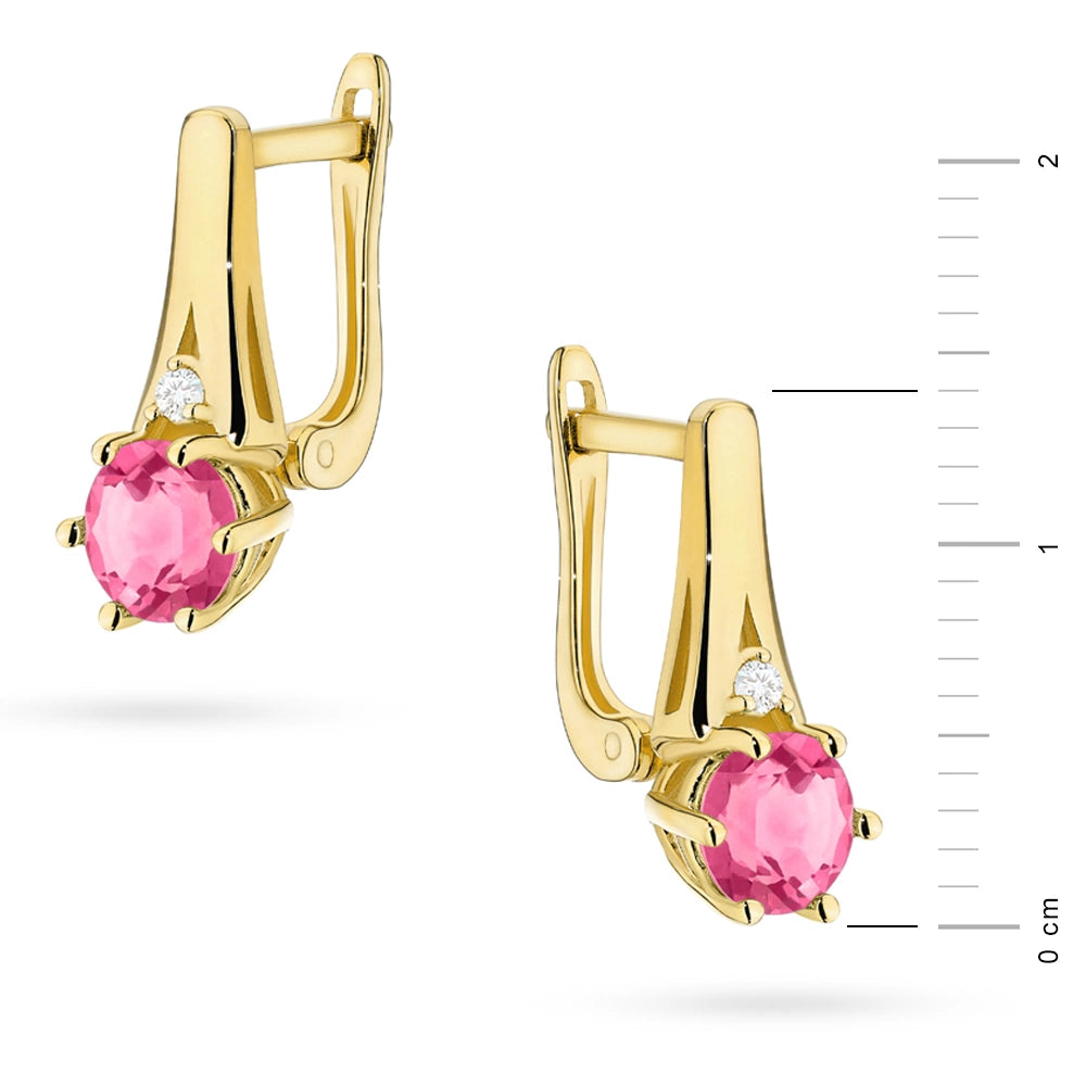 zlaté náušnice se 2 x 0,60 ct růžovými topazy a 0,029 ct doplňkovými diamanty k0572-top-01