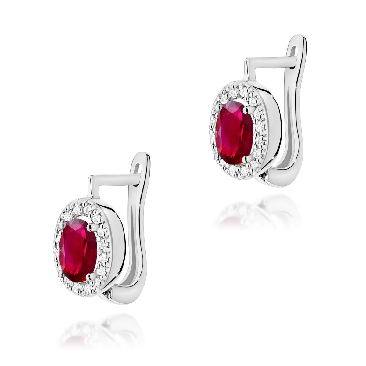 zlaté náušnice s 2 x 0,60 ct rubíny a 0,16 ct doplňujícími diamanty k0574-rur-01