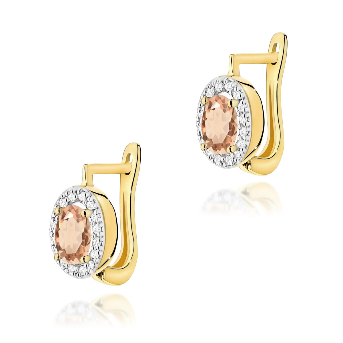zlaté náušnice s 2 x 0,40 ct morganity a 0,16 ct doplňujícími diamanty k0574-mop-01