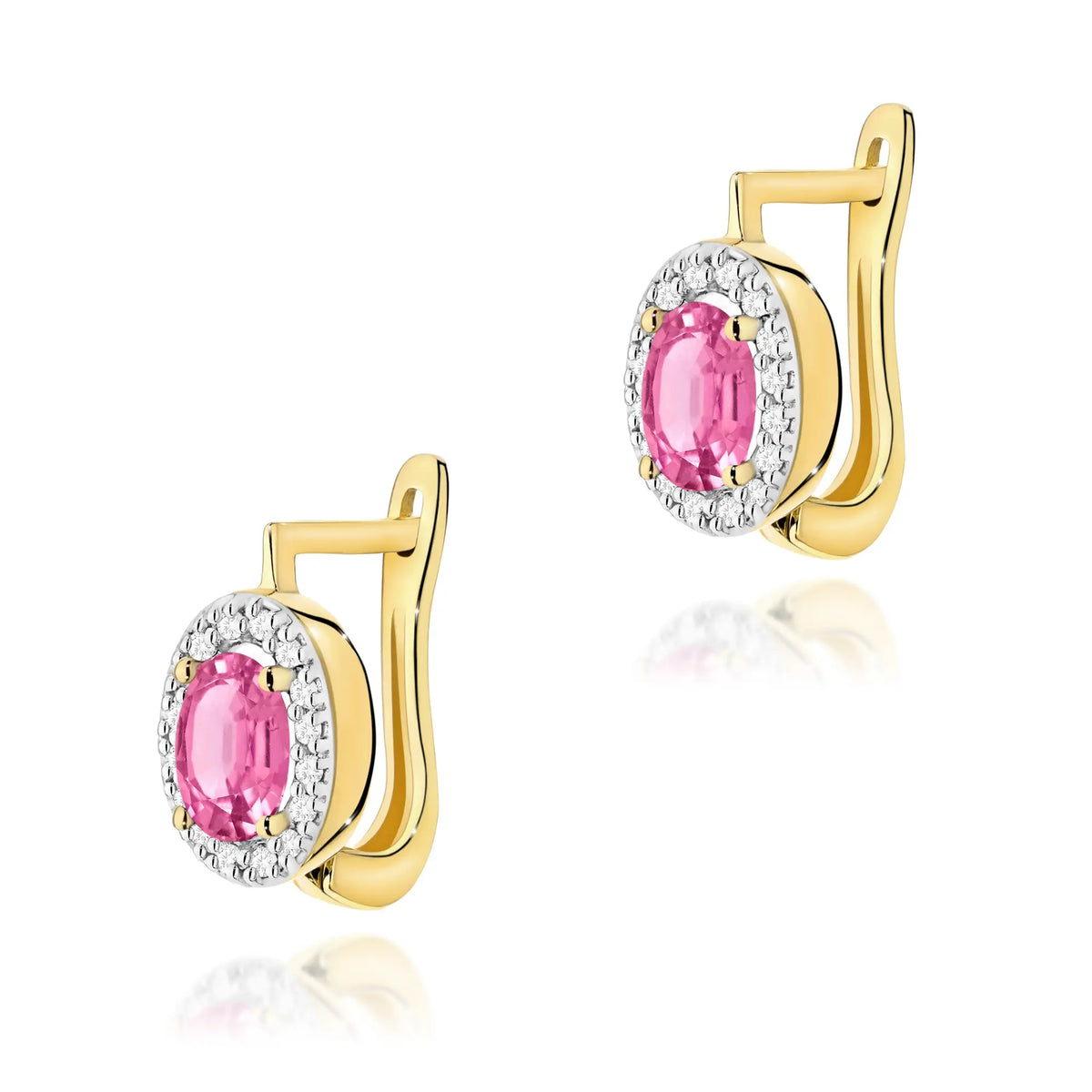 zlaté náušnice se 2 x 0,50 ct růžovými topazy a 0,16 ct doplňkovými diamanty k0574-top-01