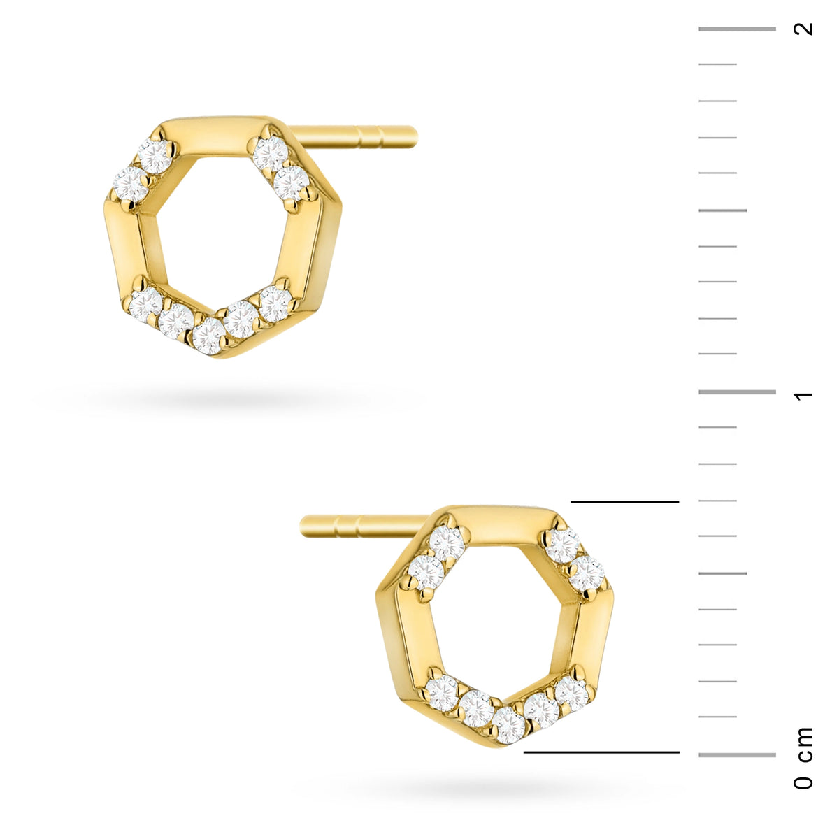 náušnice se zlatými puzetami a geometrickými zirkony k1940 14k 585