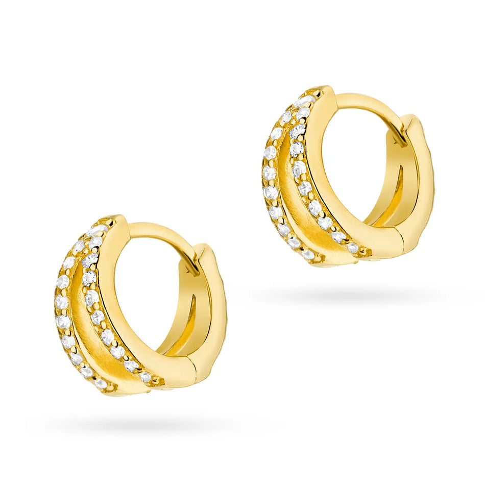 Pozlacené stříbrné kruhové náušnice se zirkony