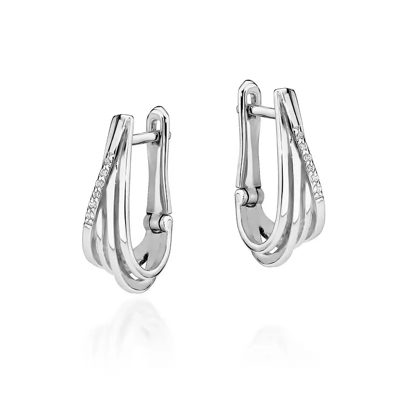 Gold Earrings with 0.06 ct Diamonds | 585 (14k) Gold English Clasp Earrings