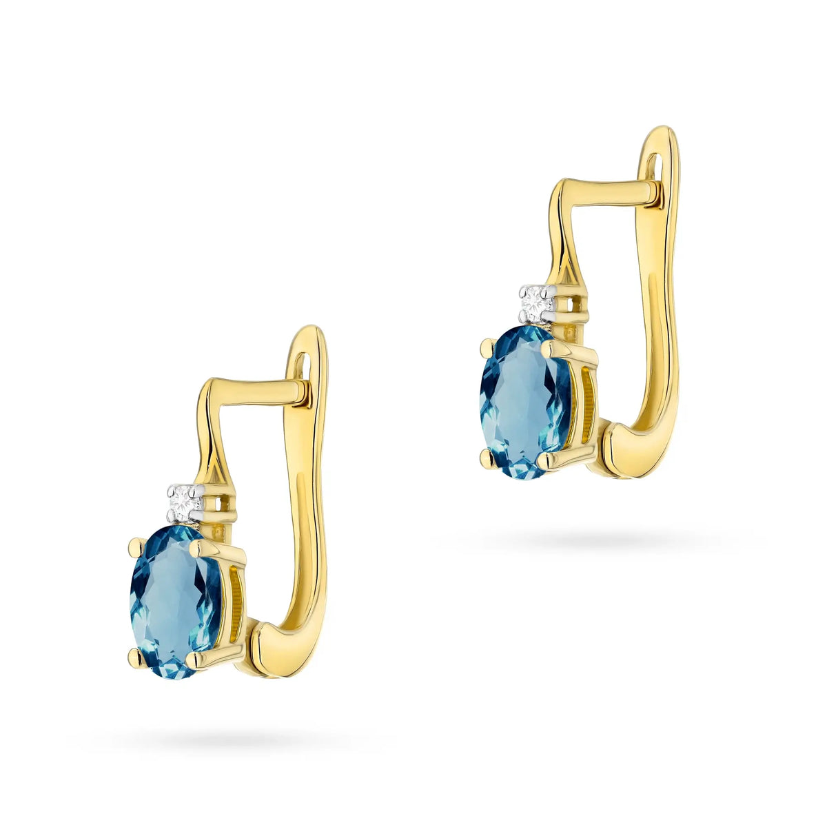 Zlaté náušnice s 0,50ct topazem London Blue a diamanty