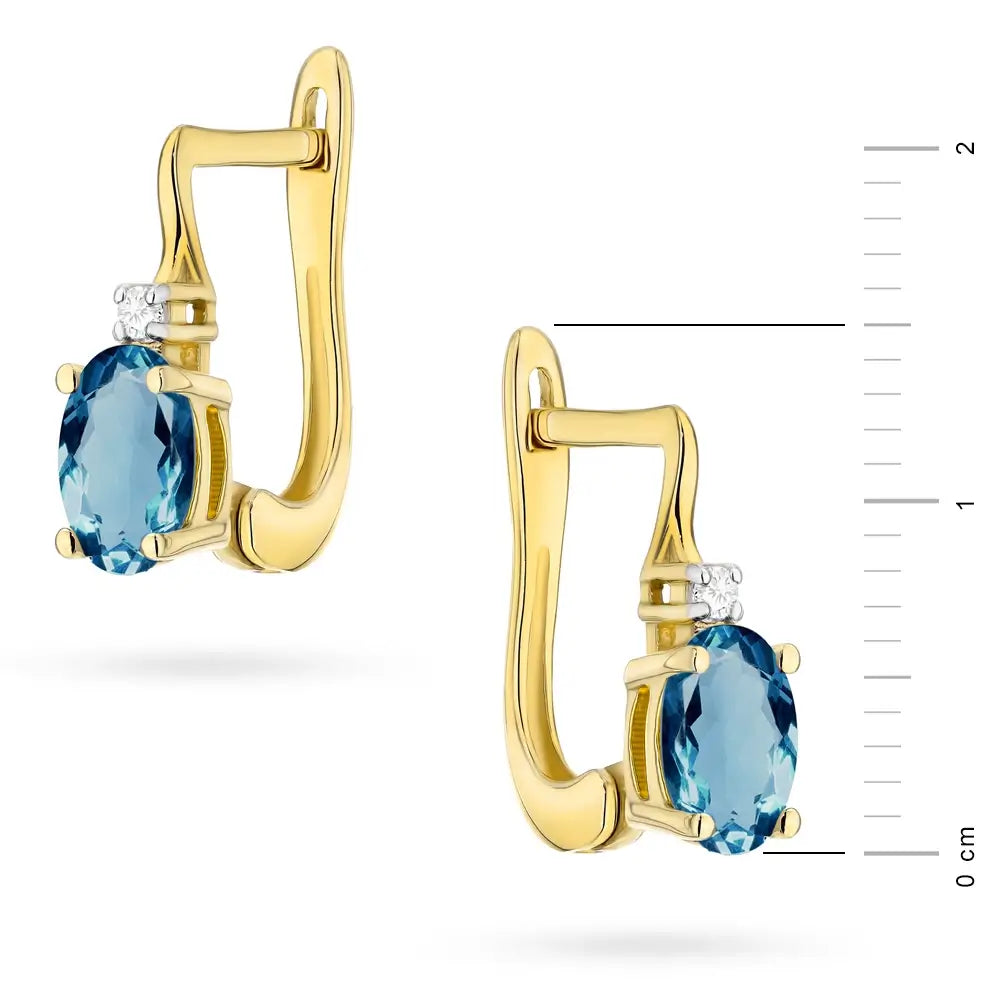 Zlaté náušnice s 0,50ct topazem London Blue a diamanty