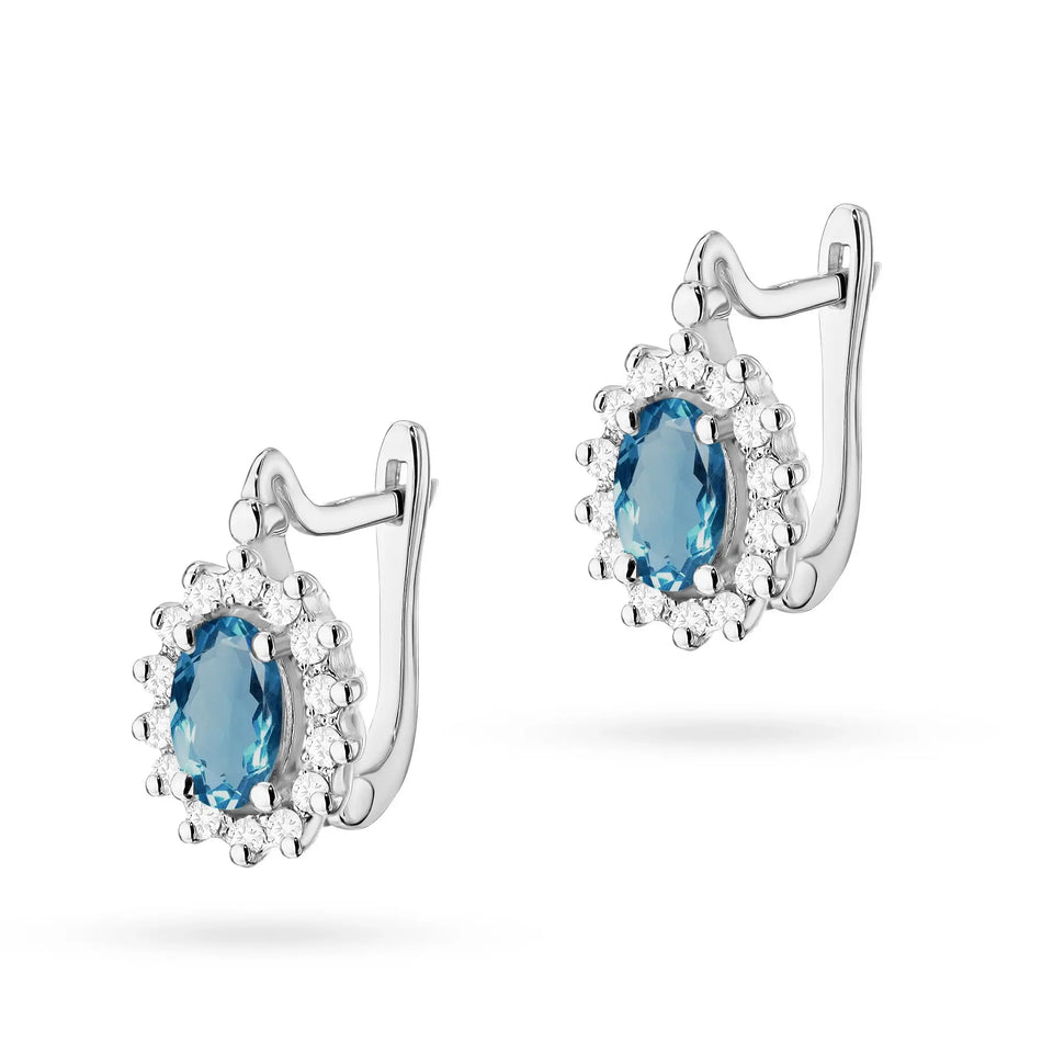 zlaté náušnice s london blue topazy a diamanty