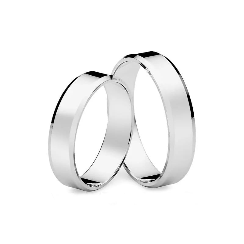 Classic Flat Beveled White Gold Wedding Bands Rings 5mm