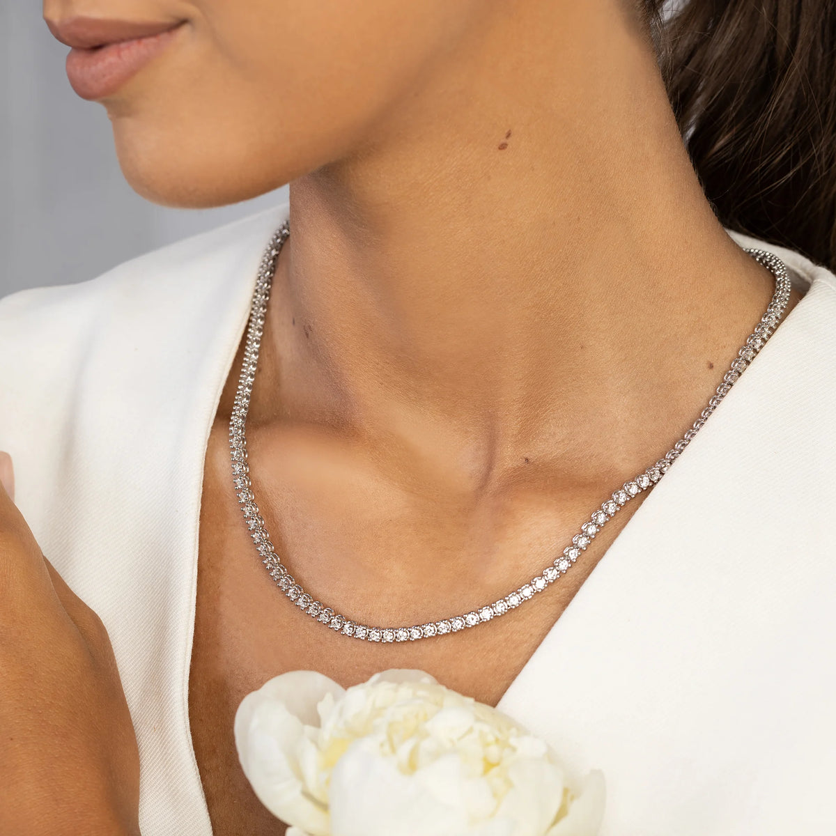 White Gold Tennis Necklace (14k) with 115 Round Lab-Grown Diamonds – 6.90ct