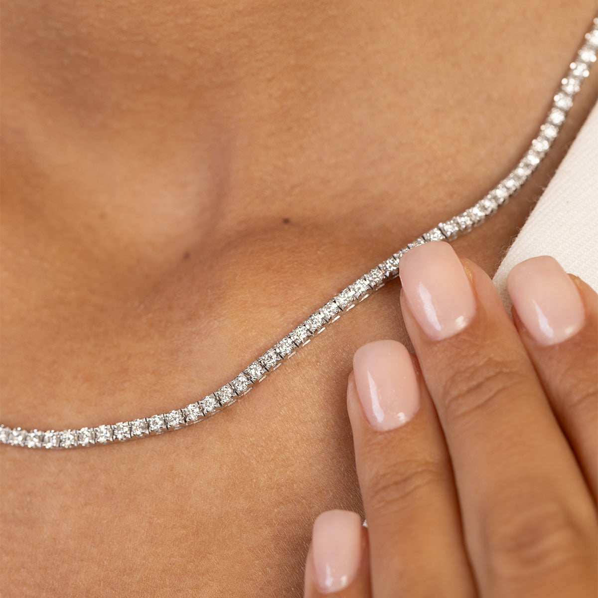 White Gold Tennis Necklace with 169 Round Lab-Grown Diamonds - 3.38ct