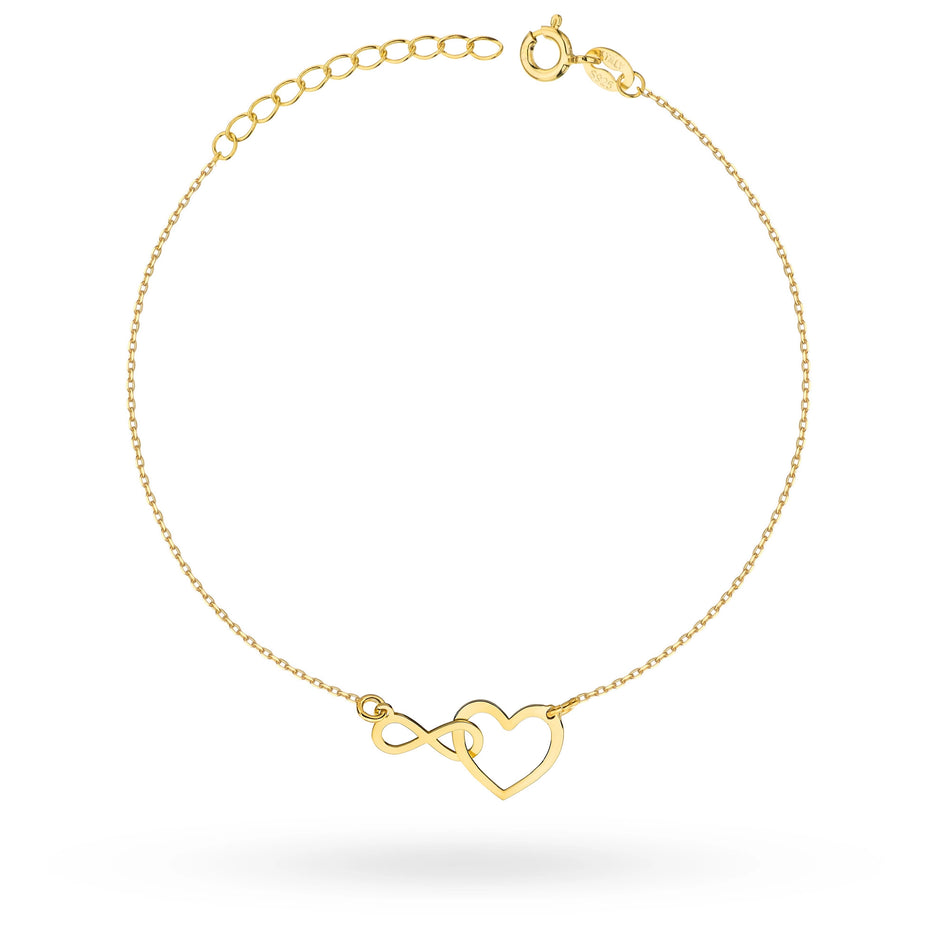 Sada pozlaceného náhrdelníku a náramku — propletené srdce a nekonečno