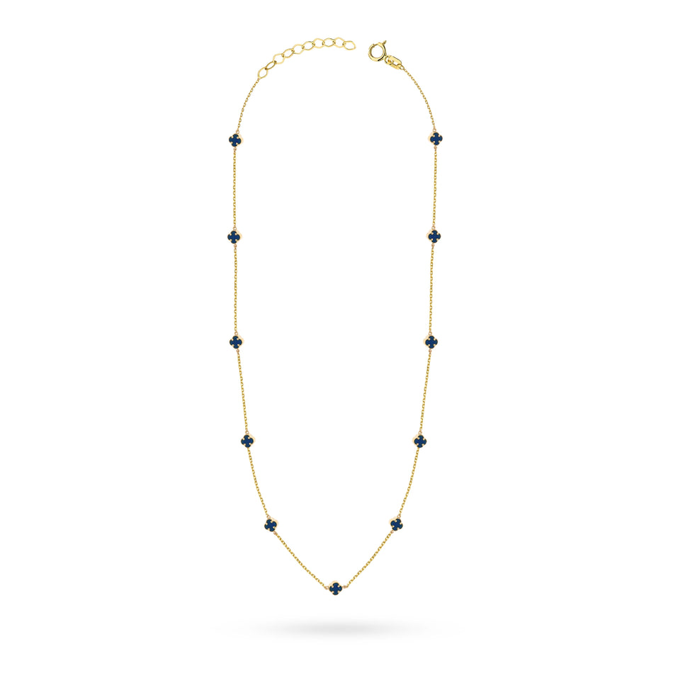 Zlatý náhrdelník s námořnicky modrými čtyřlístky štěstí