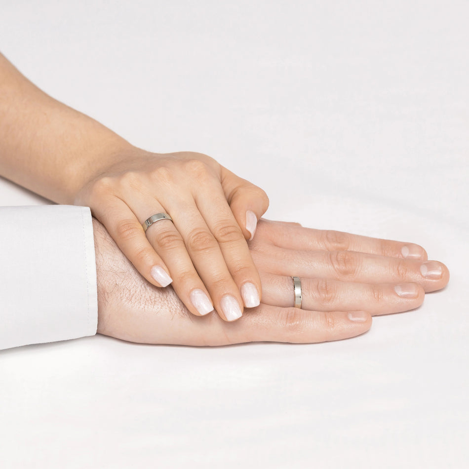 Classic Flat Beveled White Gold Wedding Bands Rings 4mm