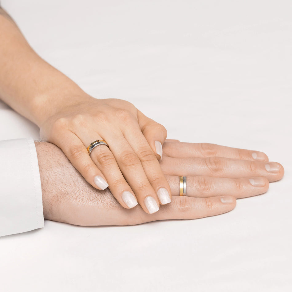 Plochý dvoubarevný zlatý snubní prsten 5mm