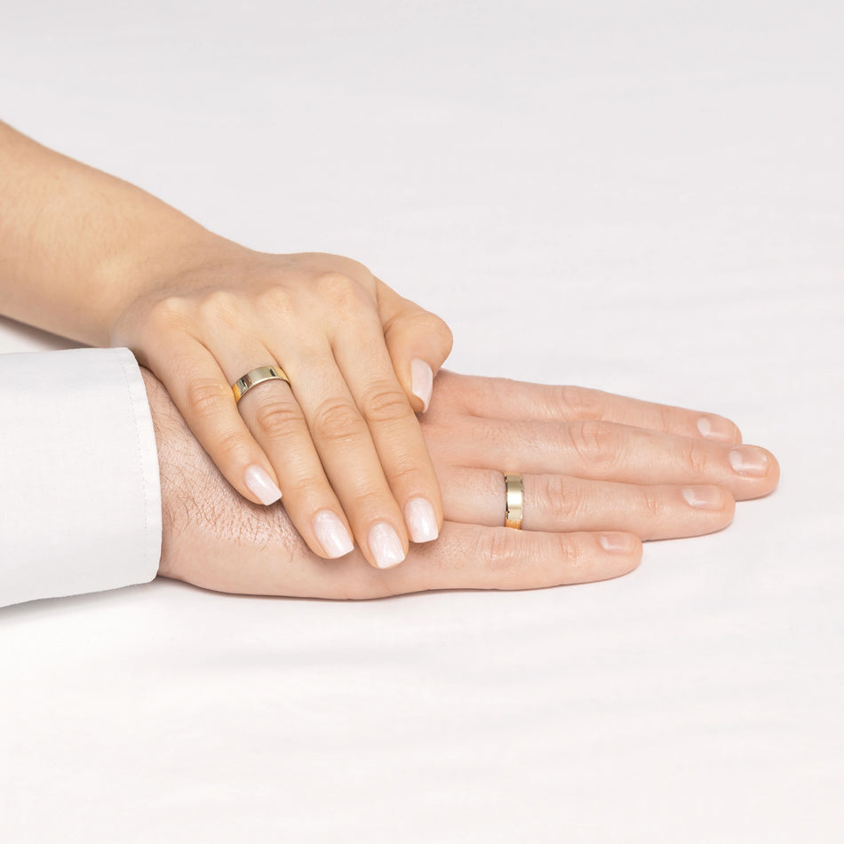 Klasický plochý prsten na svatbu s drážkou, jednobodový, zlatý, 5 mm