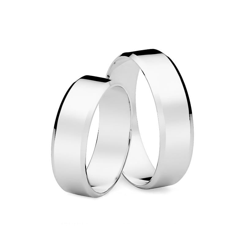 Classic Flat Beveled White Gold Wedding Bands Rings 6mm